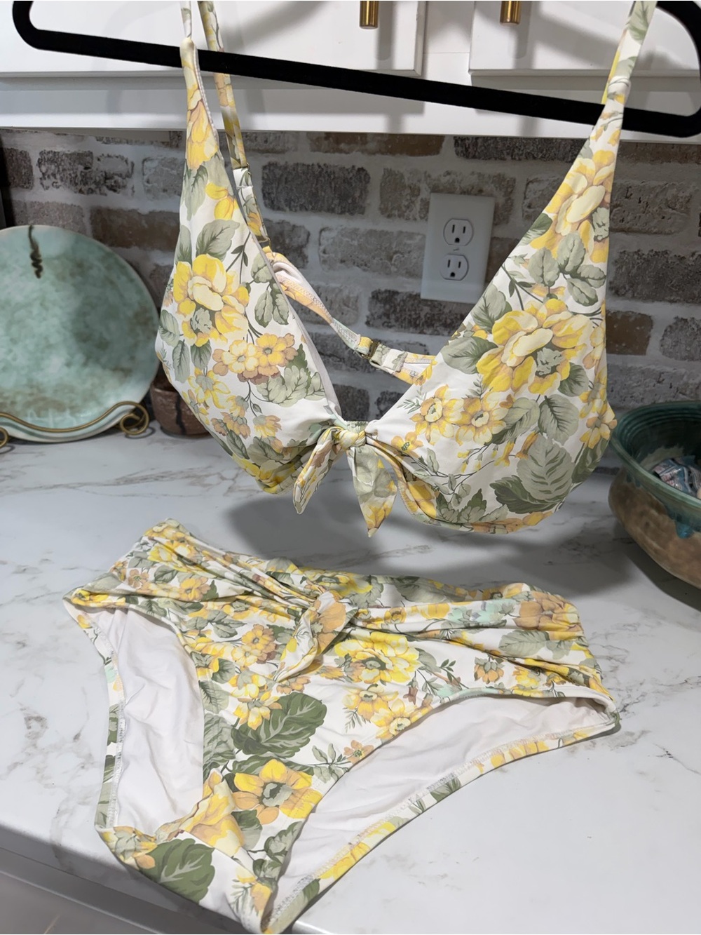 ANTONIO MELANI Yellow and Green Floral Tie-Front Bikini